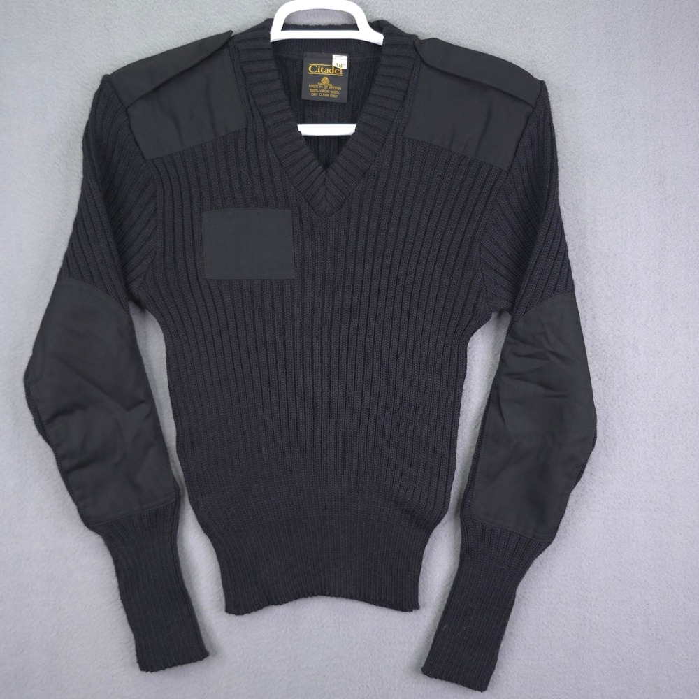 Citadel Commando Sweater V-Neck Ribbed Wool Black 38 Military Tactical Britain